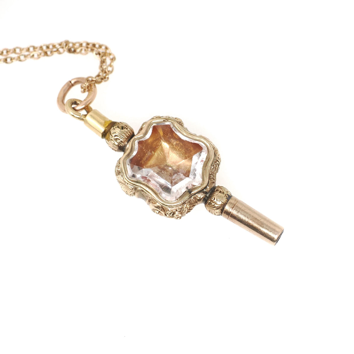 Antique Watch Key Fob - Victorian 9K Yellow Gold Sardonyx And Quartz Pendant Necklace - Circa 1890s Era Versatile Fine Statement Jewelry