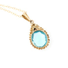 Simulated Aquamarine Necklace - Retro 10k Yellow Gold Oval Faceted Blue Glass Stone Pendant - Vintage Circa 1940s Era Fine Statement Jewelry