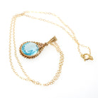 Simulated Aquamarine Necklace - Retro 10k Yellow Gold Oval Faceted Blue Glass Stone Pendant - Vintage Circa 1940s Era Fine Statement Jewelry