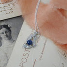 Created Star Sapphire Necklace - Modernist 14k White Gold Natural .01 CT Diamond Gem - Vintage Circa 1970s Era Pendant Charm Fine Jewelry