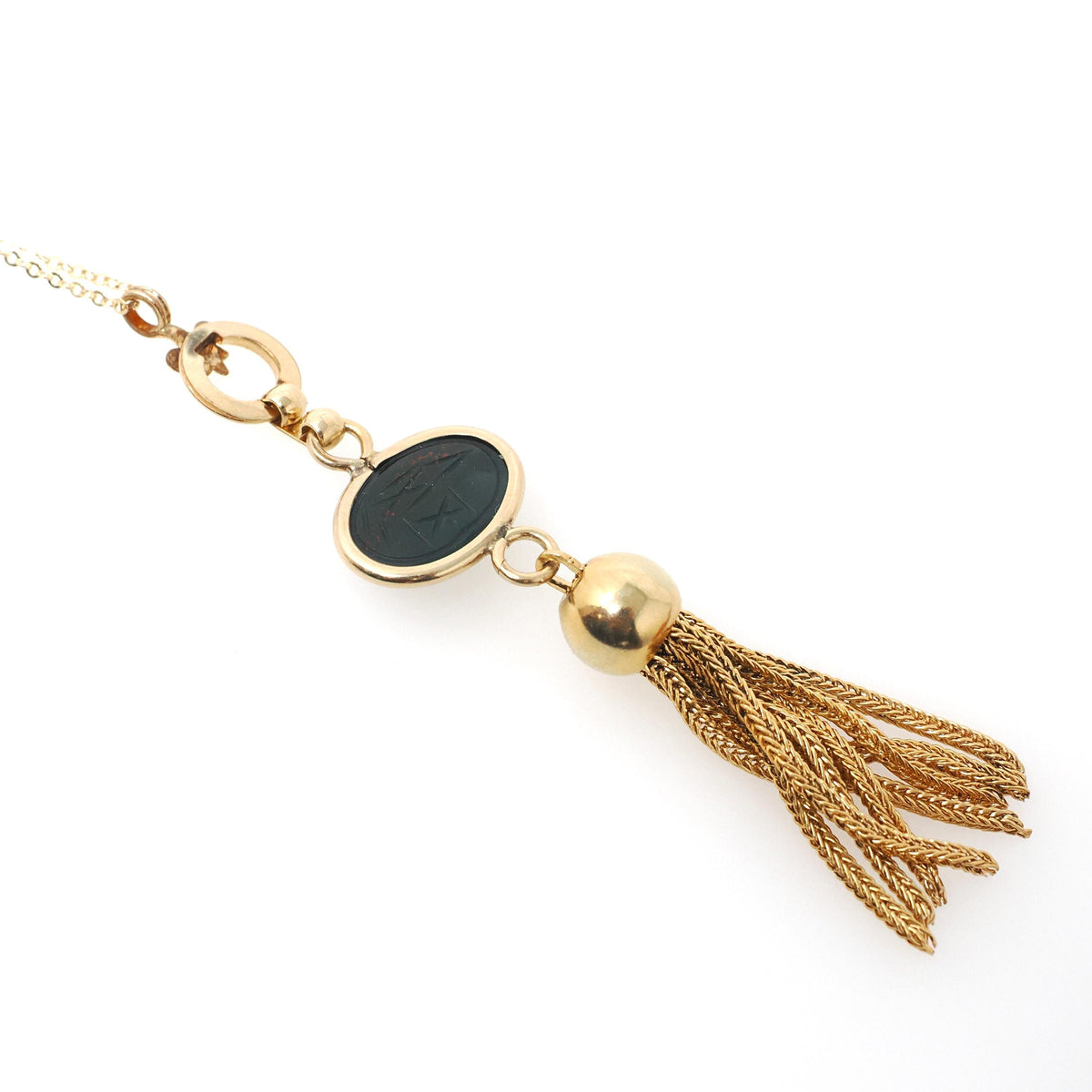 Scarab Jewelry Set - Modernist Gold Filled Tassel Pendant Necklace Earrings - Vintage Circa 1960s Era Converted Fashion Accessory Jewelry