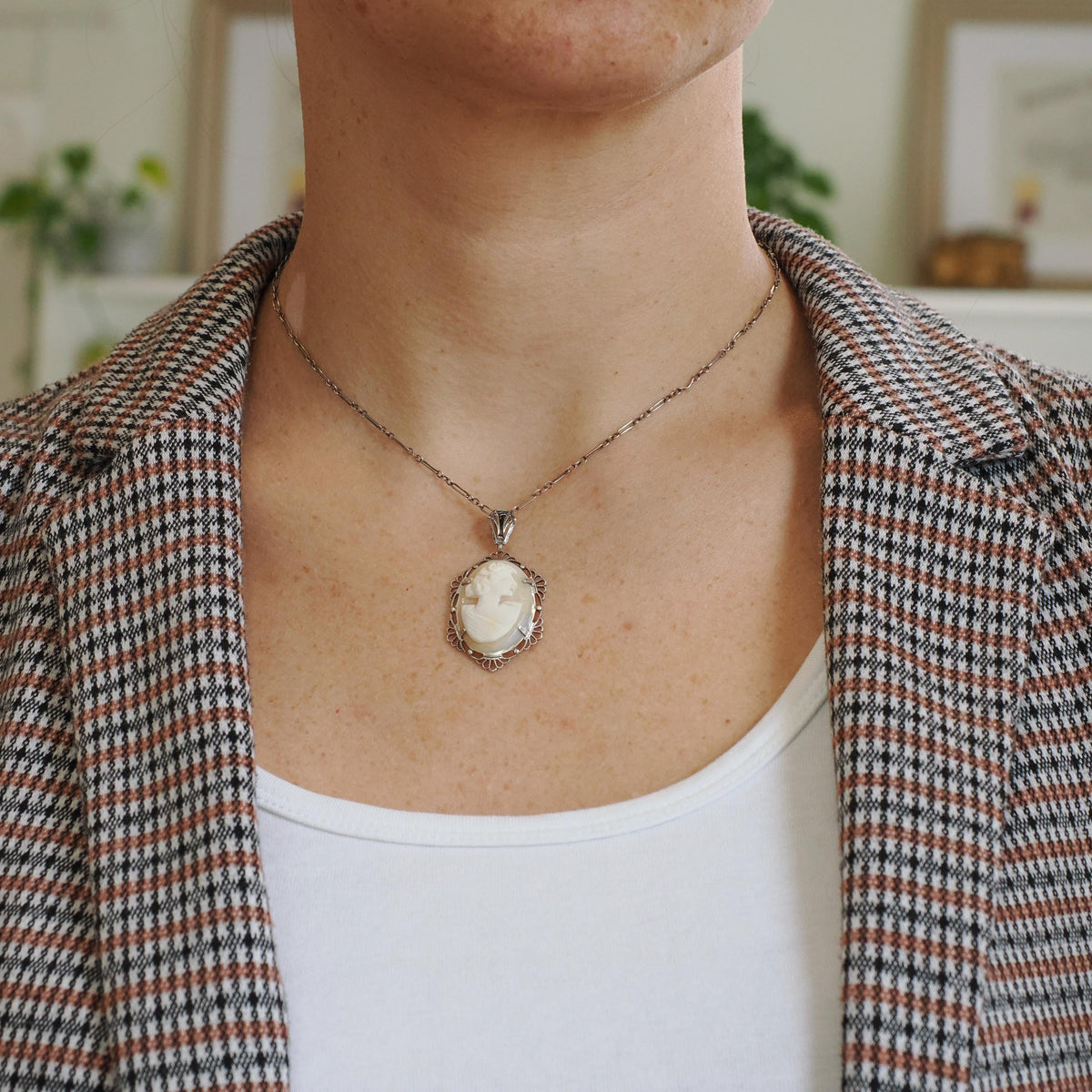 Art Deco Pendant - Vintage Sterling Silver Carved Shell Cameo Flower Necklace - Circa 1930s Era Filigree Statement Flapper 30s Jewelry
