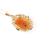 Vintage Cameo Necklace - Mid Century 10k Yellow Gold Oval Carved Shell Flower Pendant Charm - Circa 1940s Era Statement Fine 40s Jewelry