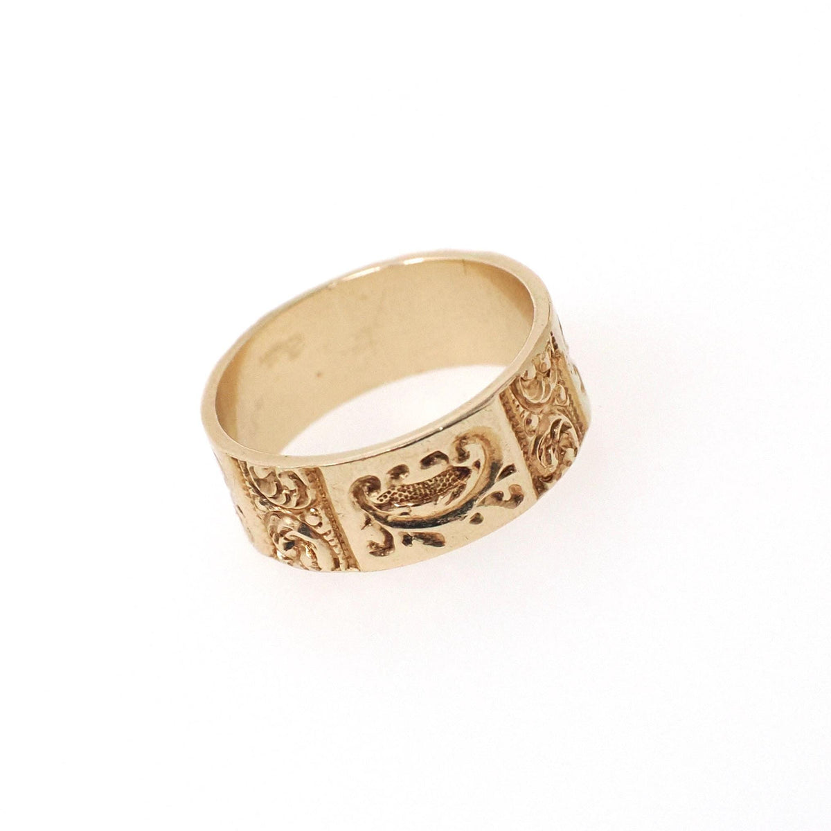 Antique Baby Cigar Band - Edwardian 10k Yellow Gold Decorative Flower Eternity Design Midi Ring - Circa 1900s Size 1 Children's Fine Jewelry
