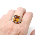 Natural Citrine Ring - Art Deco 10k White Gold Emerald Cut Yellow Gemstone - Vintage Circa 1930s Era Size 9 November Birthstone Fine Jewelry