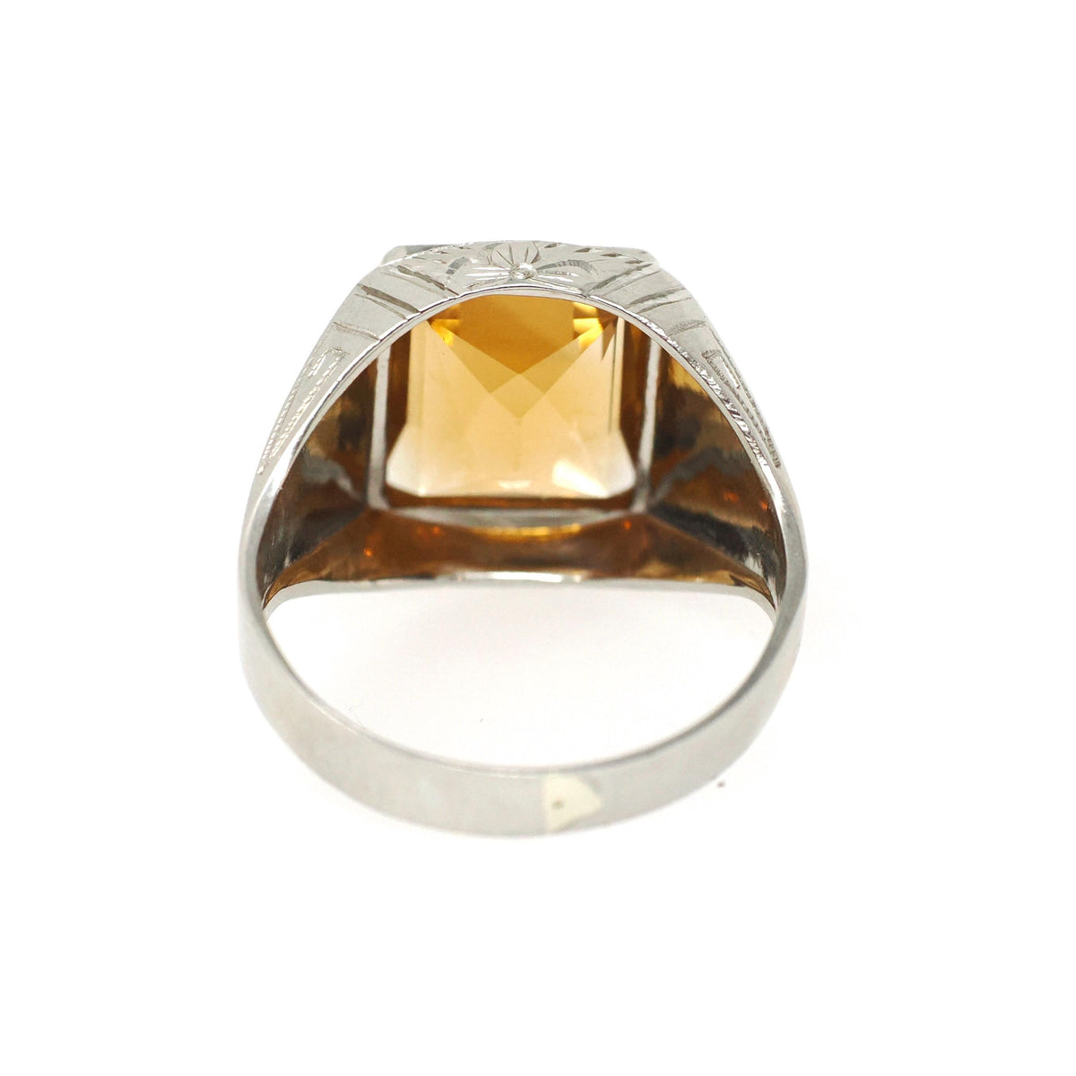 Natural Citrine Ring - Art Deco 10k White Gold Emerald Cut Yellow Gemstone - Vintage Circa 1930s Era Size 9 November Birthstone Fine Jewelry