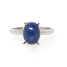 Created Star Sapphire Ring - Vintage 14k White Gold Oval Blue Cabochon Solitaire - Modernist 1960s 5 1/4 September Birthstone Fine Jewelry