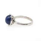 Created Star Sapphire Ring - Vintage 14k White Gold Oval Blue Cabochon Solitaire - Modernist 1960s 5 1/4 September Birthstone Fine Jewelry