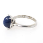 Created Star Sapphire Ring - Vintage 14k White Gold Oval Blue Cabochon Solitaire - Modernist 1960s 5 1/4 September Birthstone Fine Jewelry