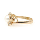 Cultured Pearl Ring - Contemporary 14k Yellow Gold White Organic Gem & Diamonds - Estate Circa 1990s Era Size 6 June Birthstone Fine Jewelry