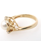 Cultured Pearl Ring - Contemporary 14k Yellow Gold White Organic Gem & Diamonds - Estate Circa 1990s Era Size 6 June Birthstone Fine Jewelry