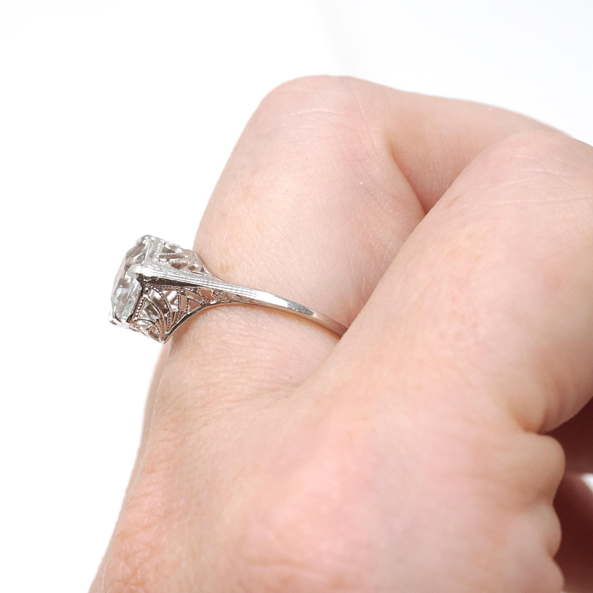 Antique Aquamarine Ring - Art Deco 14k White Gold Light Blue Hexagon Gemstone - Vintage Circa 1920s Era Size 5 1/2 Filigree Fine 20s Jewelry