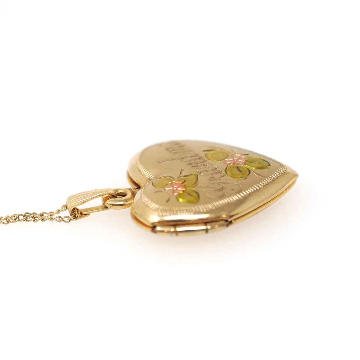 Floral Heart Locket - Contemporary 14k Gold Filled Engraved "Grandma" Pendant - Estate Circa 2000s Era Flower Photo Memory Keepsake Jewelry