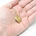 Floral Heart Locket - Contemporary 14k Gold Filled Engraved "Grandma" Pendant - Estate Circa 2000s Era Flower Photo Memory Keepsake Jewelry