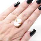 Vintage Cameo Ring - Art Deco Era 10k White Gold Oval Carved Orange Shell - Circa 1930s Era Size 6 Women's Profile Fine Statement Jewelry