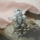Vintage Diamond Ring - Art Deco 18k White Gold .33 CTW Natural Gemstone Shield - Circa 1930s Era Size 6 1/4 Statement Fine Bridal Jewelry