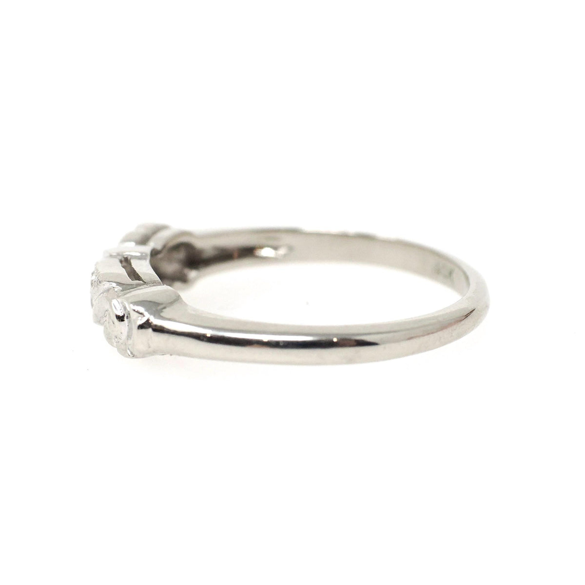 Mid Century Wedding Band - Vintage 14k White Gold Natural .02 CTW Diamond Floral Ring - Circa 1950s Size 6 1/4 Fine Bridal Stacking Jewelry