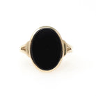Mid Century Onyx Ring - Vintage 10k Yellow Gold Black Chalcedony Solitaire Gemstone Shield - Circa 1960s Era Size 6 Fine Statement Jewelry
