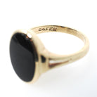 Mid Century Onyx Ring - Vintage 10k Yellow Gold Black Chalcedony Solitaire Gemstone Shield - Circa 1960s Era Size 6 Fine Statement Jewelry