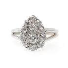 Diamond Halo Ring - Vintage Platinum & 14k White Gold .67 CTW Diamonds - Circa 1950s Era Size 7 1/4 Fine Pear Cluster Engagement Jewelry