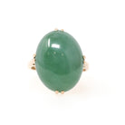Vintage Jadeite Ring - Mid Century 14k Yellow Gold Light Green Oval Cabochon Gemstone - Circa 1960s Era Size 5 1/2 Fine Solitaire Jewelry