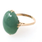 Vintage Jadeite Ring - Mid Century 14k Yellow Gold Light Green Oval Cabochon Gemstone - Circa 1960s Era Size 5 1/2 Fine Solitaire Jewelry