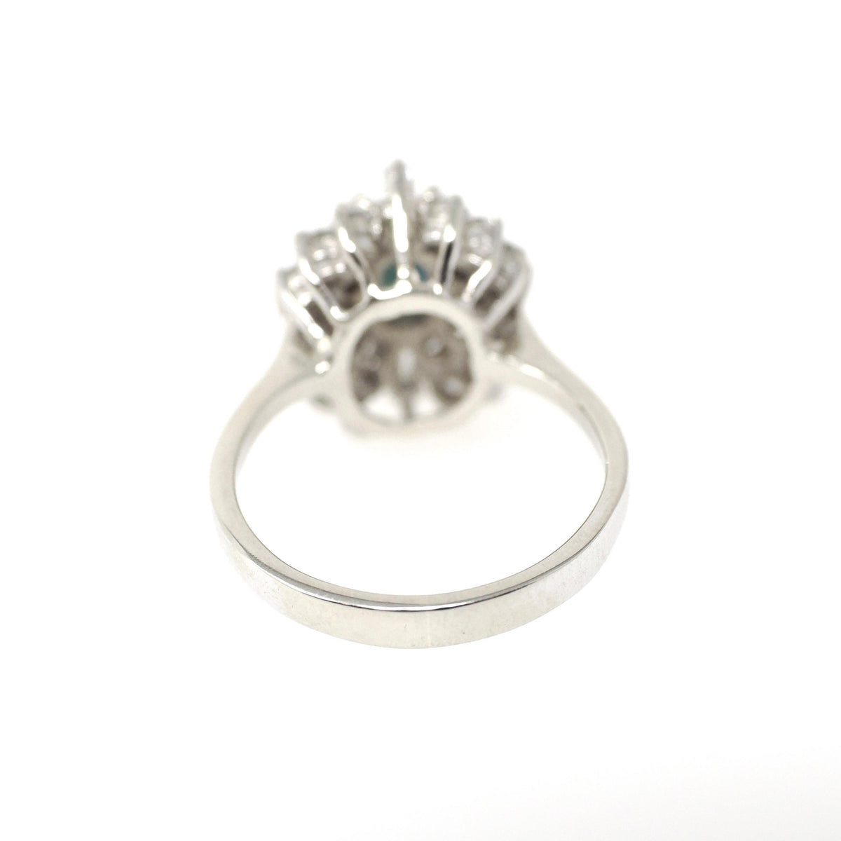 Sapphire & Diamond Ring - Contemporary 14k White Gold Oval Blue Gem .80 CTW Cluster Halo - Circa 1980s Era Size 5.75 Engagement Fine Jewelry