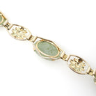 Vintage Jade Bracelet - Mid Century Era Gold Filled Green Gemstone Floral Panels - Circa 1960s Fold Over Clasp Fashion Accessory Jewelry