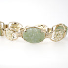 Vintage Jade Bracelet - Mid Century Era Gold Filled Green Gemstone Floral Panels - Circa 1960s Fold Over Clasp Fashion Accessory Jewelry