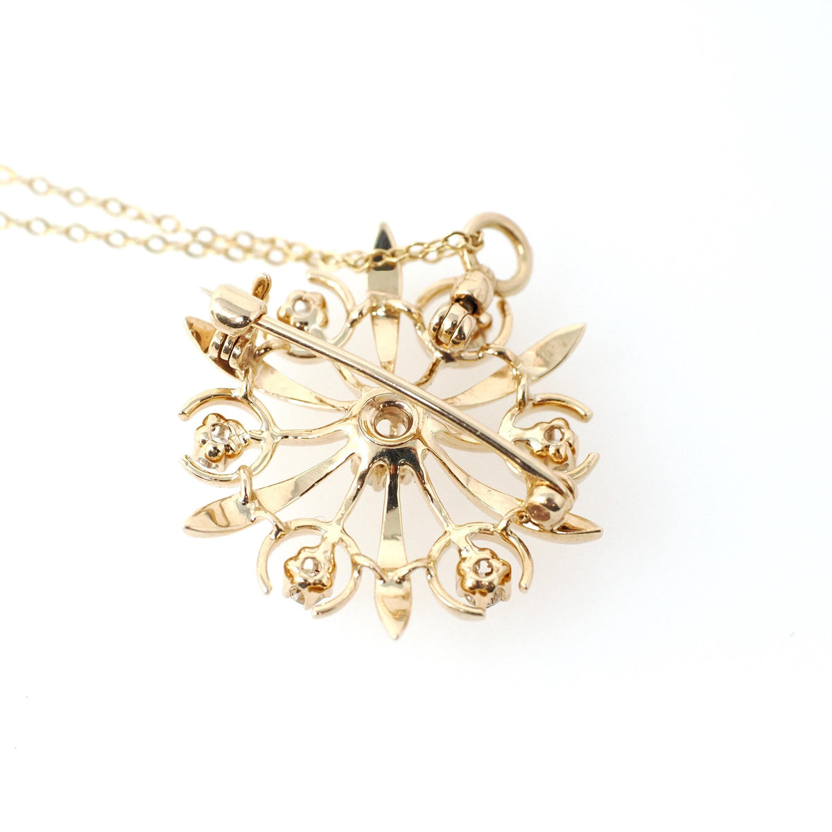 Antique Starburst Necklace - Edwardian 14k Yellow Gold .40 CTW Natural Old Mine & European Cut Diamond Pendant - Circa 1910s Fine Jewelry