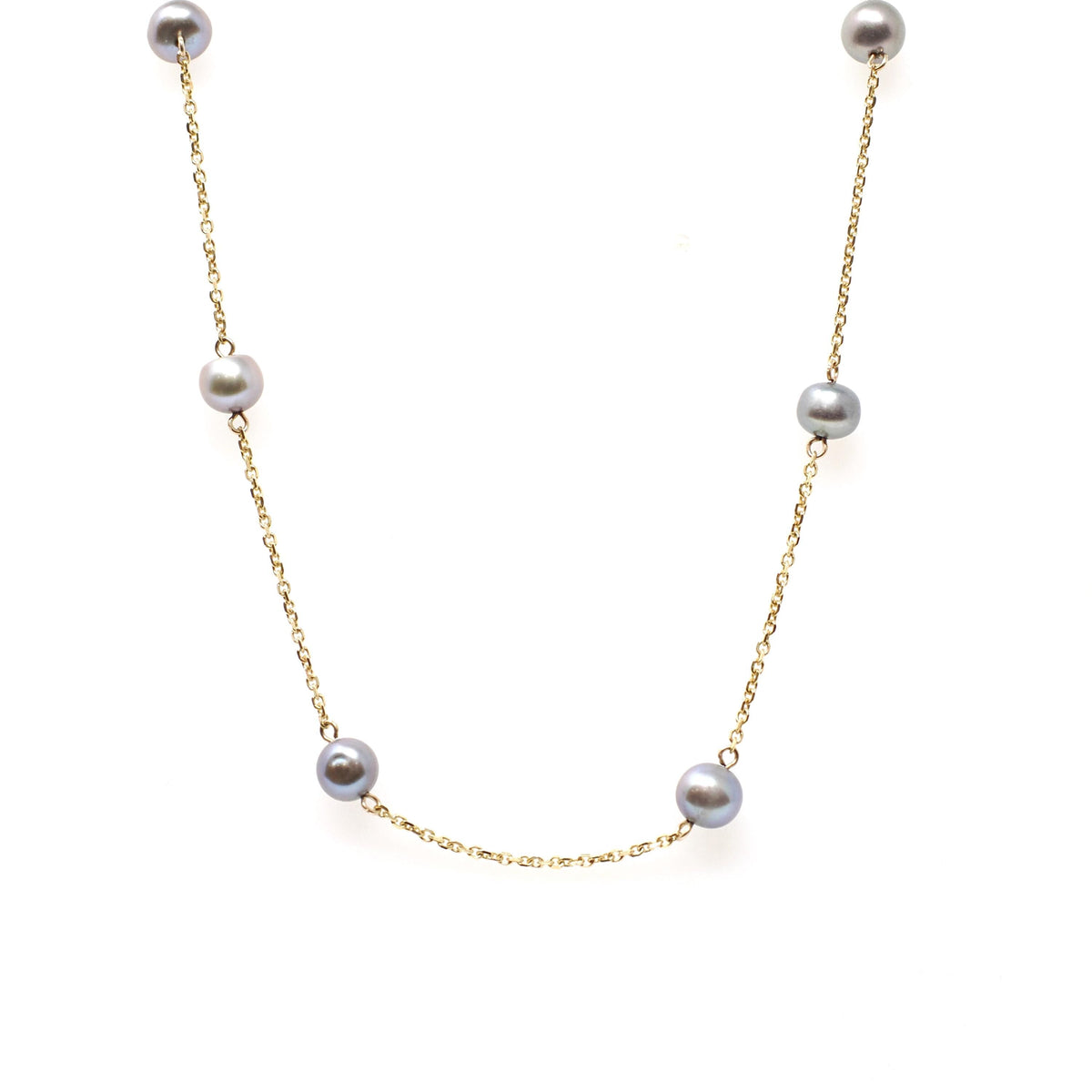 Cultured Pearl Necklace - Contemporary 14k Yellow Gold Stationary Dainty Cable Link Chain - Estate Circa 2000's Era 16" Fine Y2K Jewelry