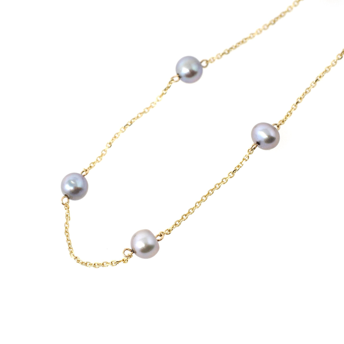 Cultured Pearl Necklace - Contemporary 14k Yellow Gold Stationary Dainty Cable Link Chain - Estate Circa 2000's Era 16" Fine Y2K Jewelry
