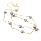 Cultured Pearl Necklace - Contemporary 14k Yellow Gold Stationary Dainty Cable Link Chain - Estate Circa 2000's Era 16" Fine Y2K Jewelry