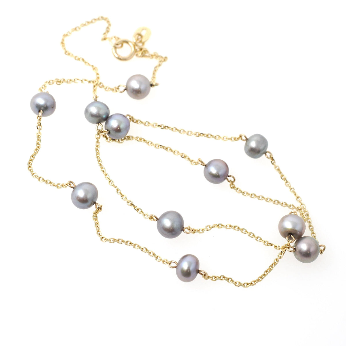 Cultured Pearl Necklace - Contemporary 14k Yellow Gold Stationary Dainty Cable Link Chain - Estate Circa 2000's Era 16" Fine Y2K Jewelry