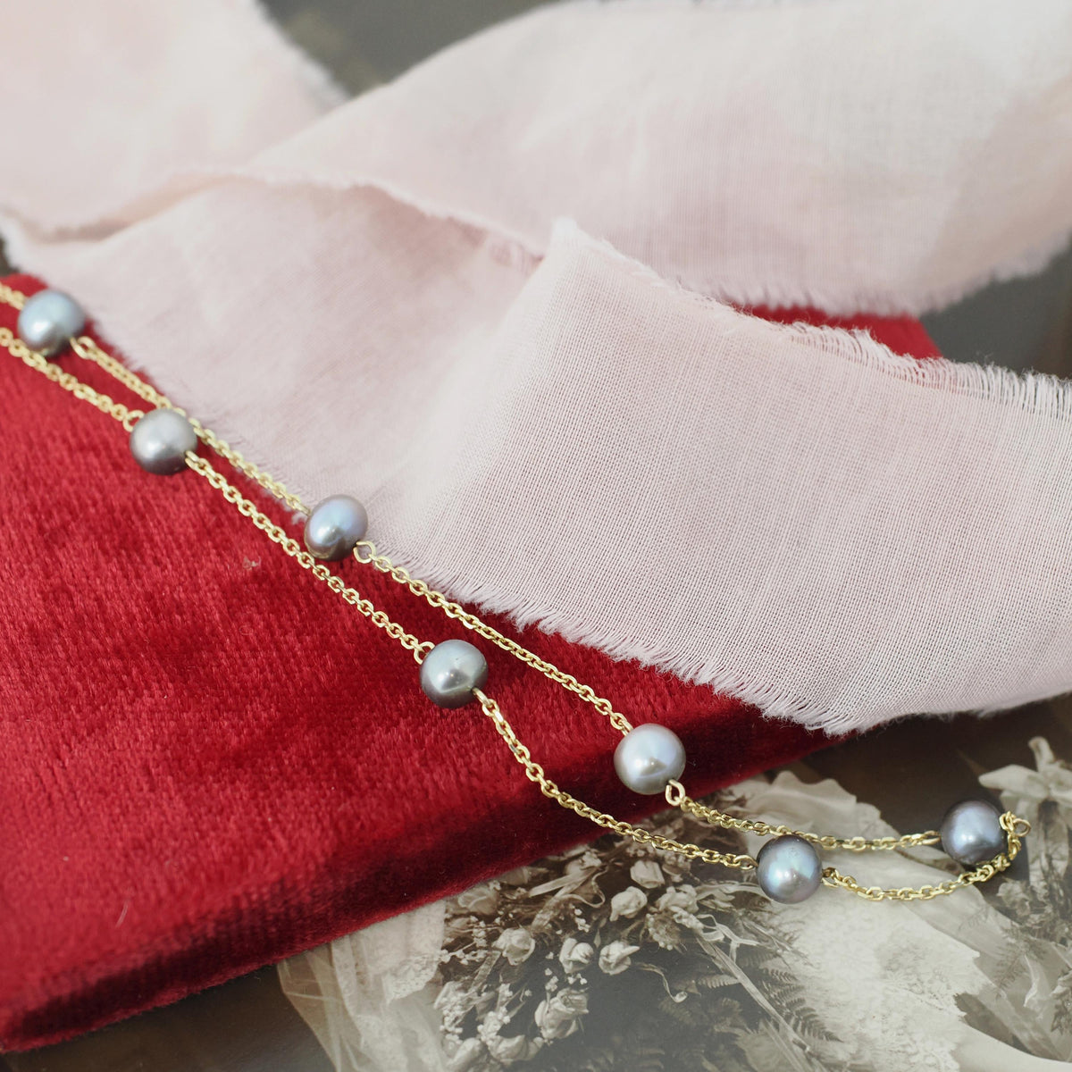 Cultured Pearl Necklace - Contemporary 14k Yellow Gold Stationary Dainty Cable Link Chain - Estate Circa 2000's Era 16" Fine Y2K Jewelry