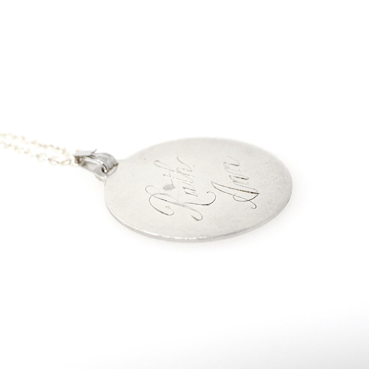 Vintage Love Token - Mid Century Sterling Silver Engraved Name Ruth Ann Charm Necklace - Circa 1950s Era Engravable Disc Fashion Jewelry