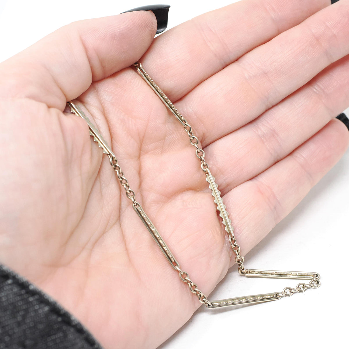 Pocket Watch Chain - Art Deco 14k White Gold Dog Clip Spring Ring - Antique Circa 1920s Era Accessory Bracelet Fine Versatile Unisex Jewelry