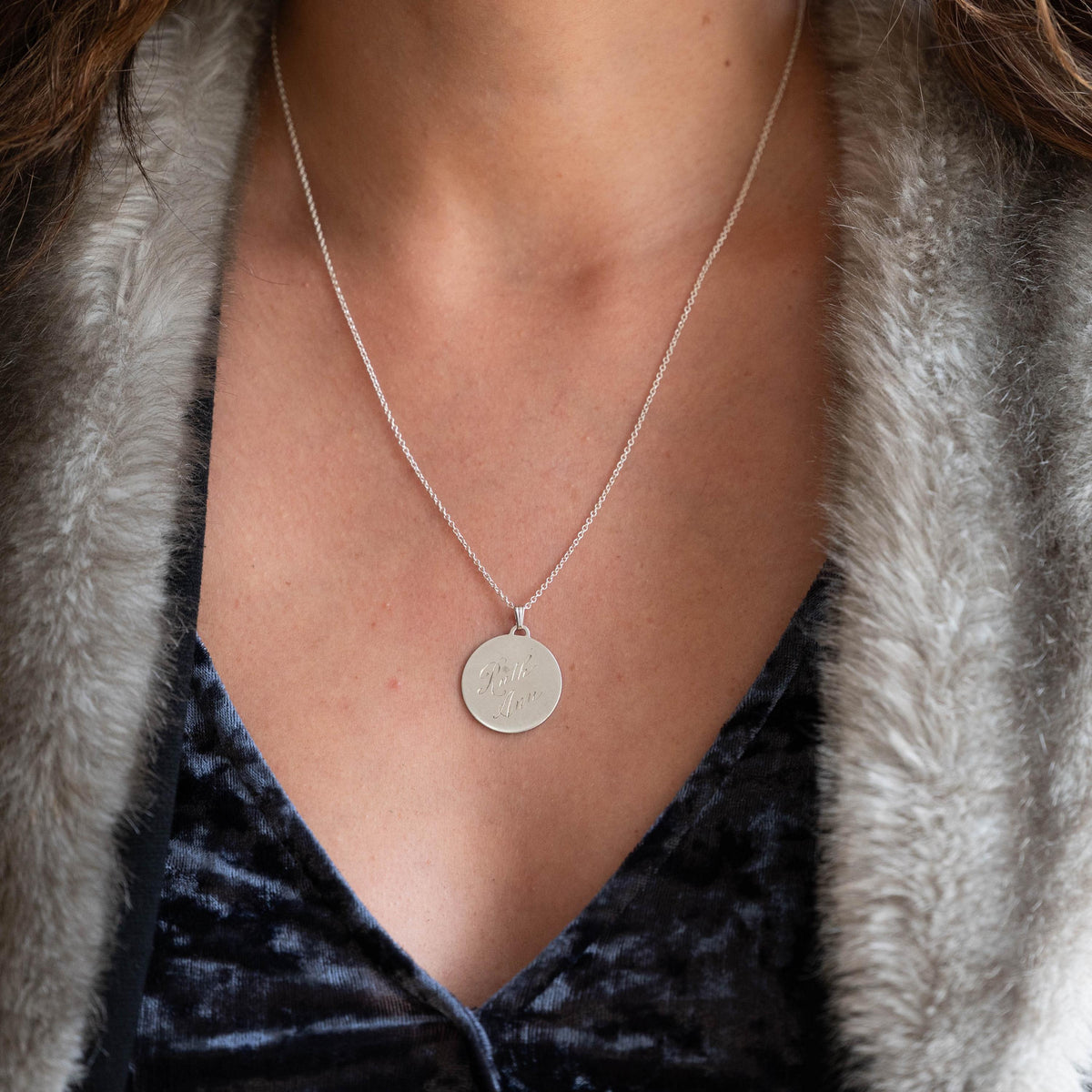 Vintage Love Token - Mid Century Sterling Silver Engraved Name Ruth Ann Charm Necklace - Circa 1950s Era Engravable Disc Fashion Jewelry