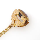 Antique Fob Necklace - Victorian Era Yellow Gold Filled Faceted Purple Glass Wax Seal - Circa 1890s Swirled Repousse Watch Pendant Jewelry