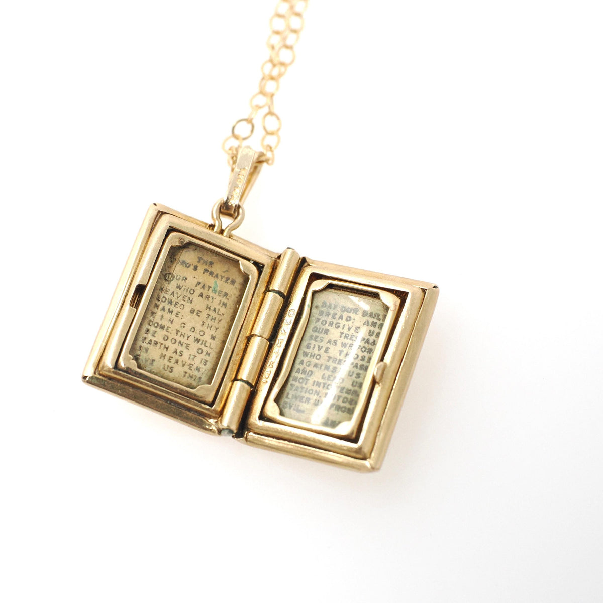Vintage Bible Locket - Mid Century 14k Yellow Gold Cross Necklace Pendant Religious Book Charm - Circa 1950s The Lord's Prayer Fine Jewelry