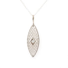 Art Deco Necklace - Vintage 14k White Gold Filigree Brooch Conversion Pendant - Circa 1930s Era .05 CT Diamond Gemstone Dainty Fine Jewelry