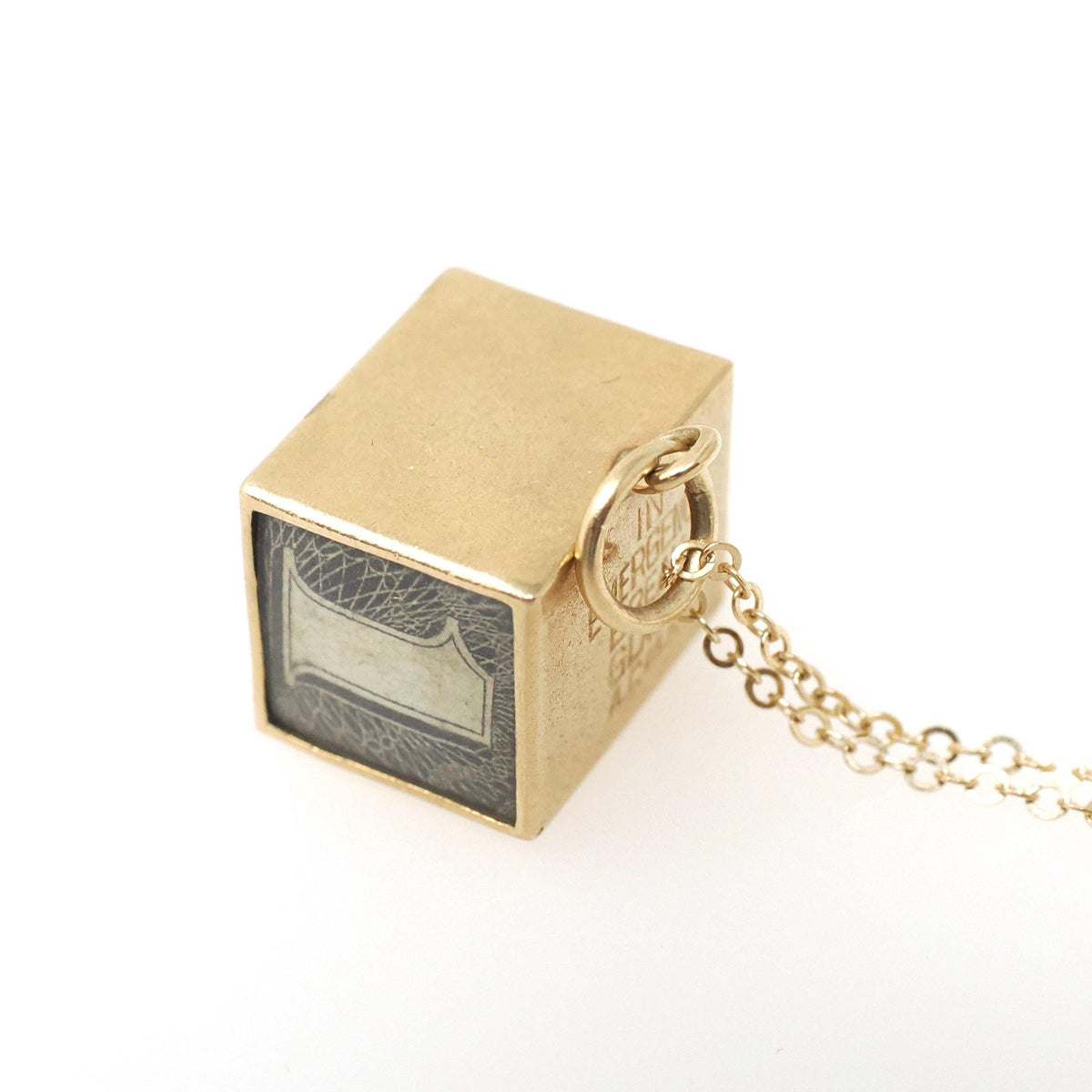 Mad Money Charm - Mid Century 14k Yellow Gold Pendant "In Emergency Break Glass" - Vintage Circa 1950s Era Dollar Bill Fine Necklace Jewelry
