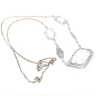 Art Deco Filigree Necklace - Vintage 10k White Gold Simulated Rock Crystal Quartz Links - Circa 1930s Era Clear Glass Fine Fashion Jewelry