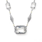 Art Deco Filigree Necklace - Vintage 10k White Gold Simulated Rock Crystal Quartz Links - Circa 1930s Era Clear Glass Fine Fashion Jewelry