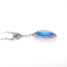 Art Deco Lavalier Necklace - Vintage 14k White Gold Simulated Blue Sapphire - Circa 1930s Era Blue Glass Tri Color Fine Fashion 30s Jewelry