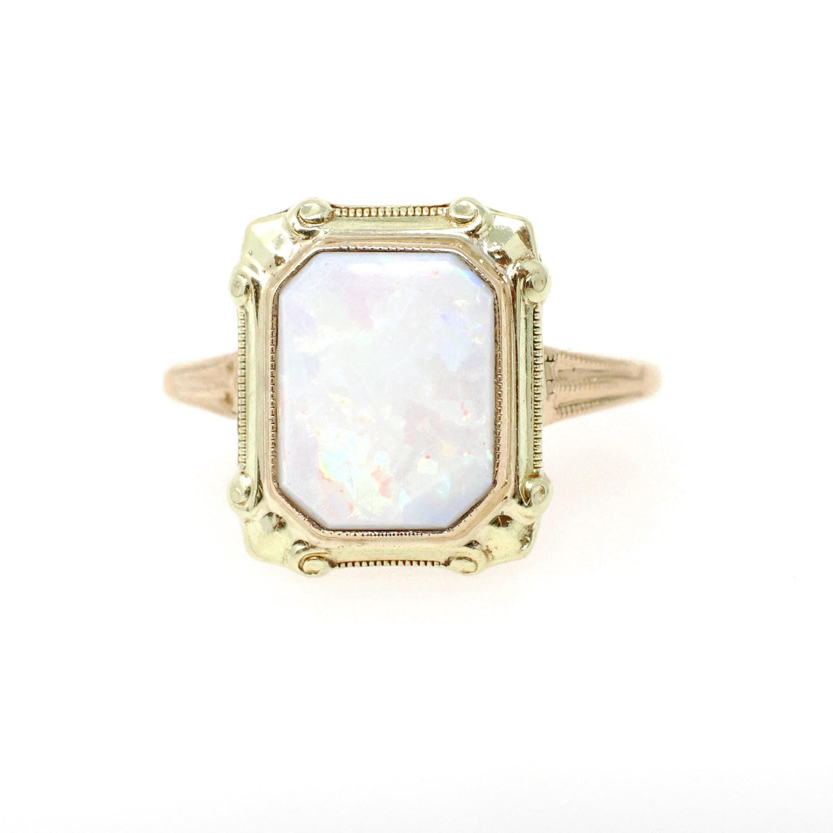 Vintage Opal Ring - Mid Century 10k Yellow Gold Natural Cabochon Gemstone Solitaire - Circa 1960s Era Size 5 October Birthstone Fine Jewelry