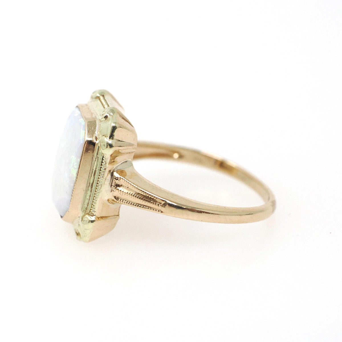 Vintage Opal Ring - Mid Century 10k Yellow Gold Natural Cabochon Gemstone Solitaire - Circa 1960s Era Size 5 October Birthstone Fine Jewelry