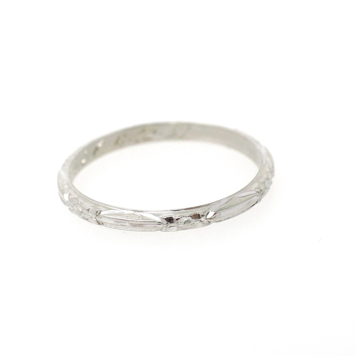 Art Deco Wedding Band - Vintage 18k White Gold Orange Blossom Eternity Ring - Circa 1930s Era Size 6 1/2 Bridal Stacking Fine Floral Jewelry
