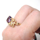 Vintage Amethyst Ring - Modernist 14k Yellow Gold Natural Purple 2.50 CT & Diamond - Circa 1970s Size 9 Nature Inspired Branch Fine Jewelry