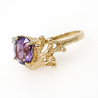 Vintage Amethyst Ring - Modernist 14k Yellow Gold Natural Purple 2.50 CT & Diamond - Circa 1970s Size 9 Nature Inspired Branch Fine Jewelry